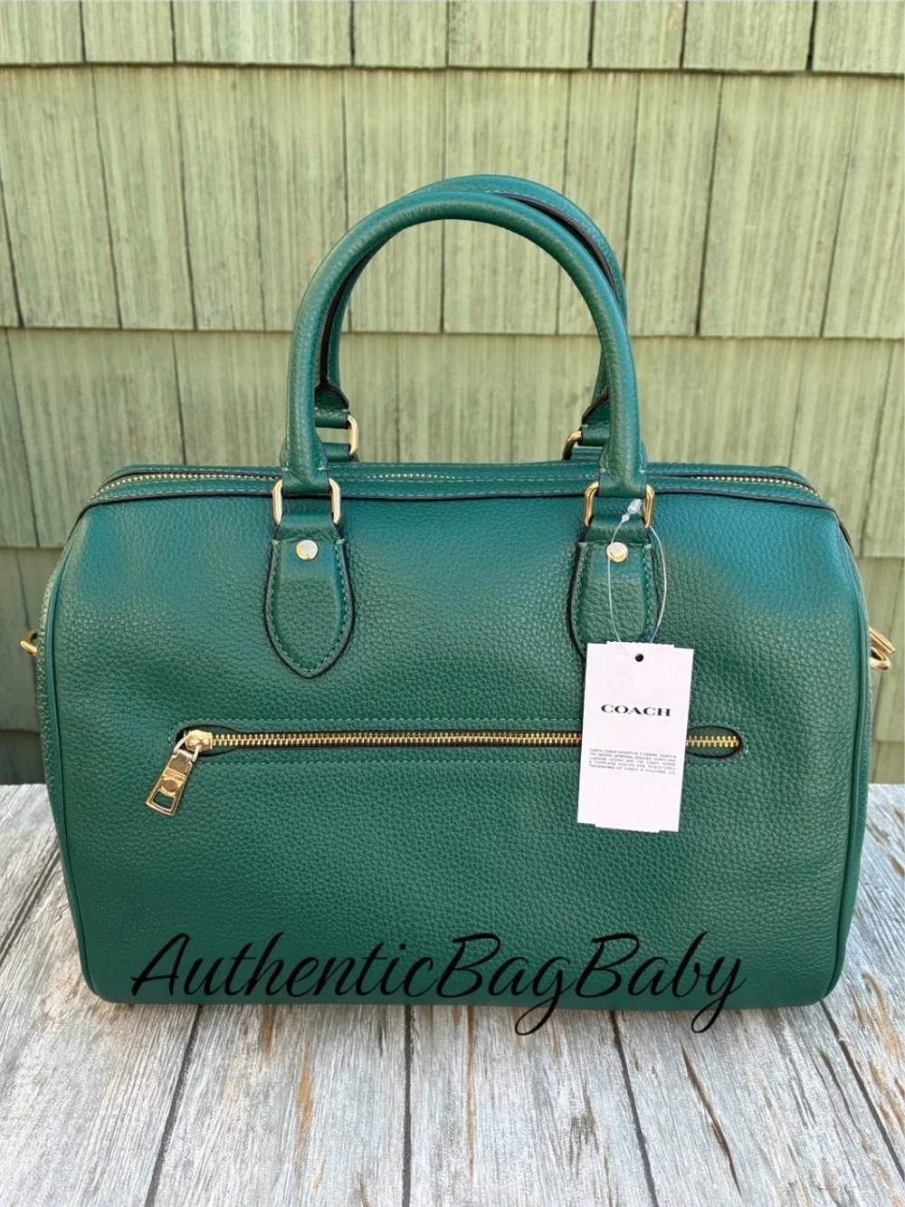 Coach Large Rowan Satchel Emerald Green Pebbled Leather Bag Purse
